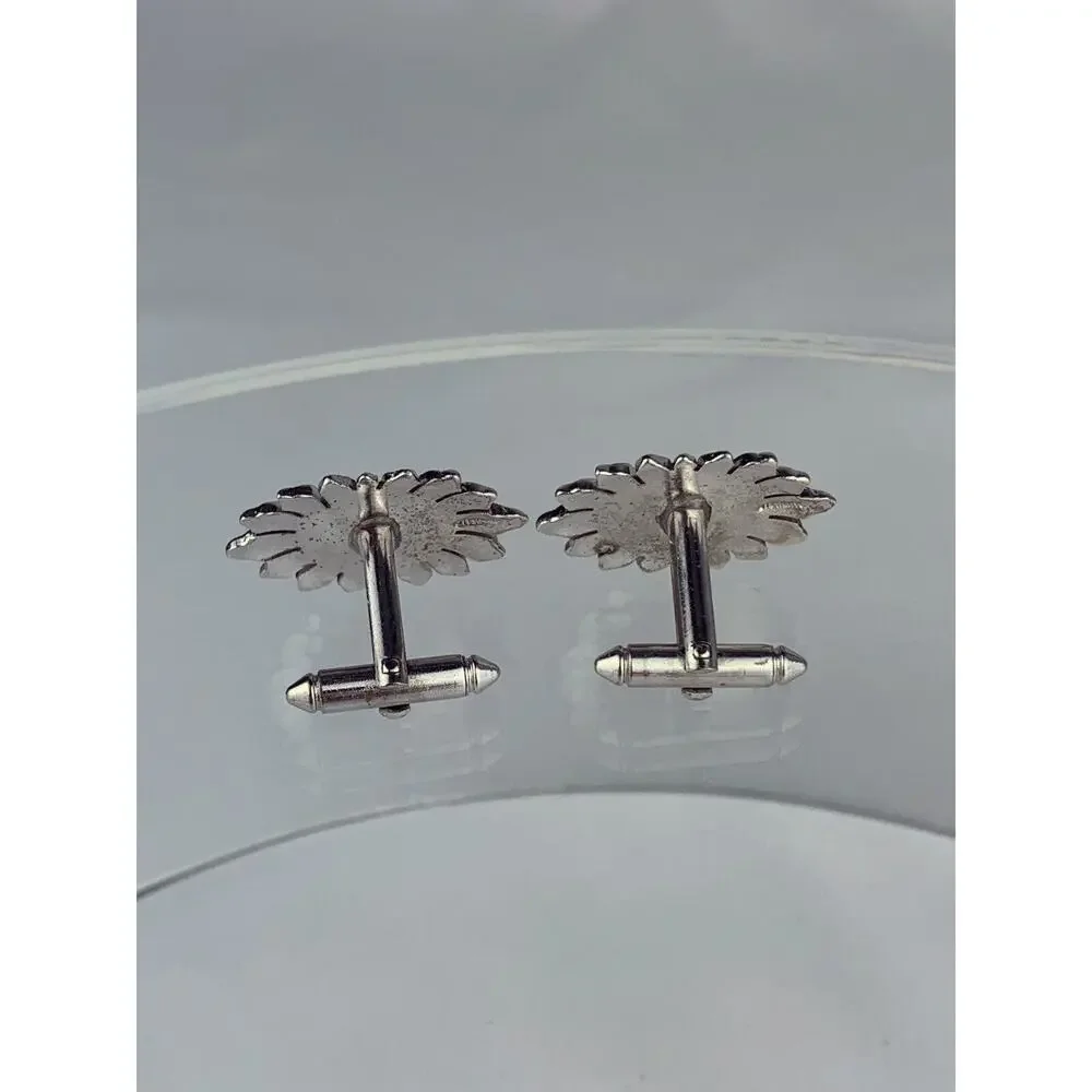 Large Sun Burst Sterling Silver Cufflinks Marcasite Shield Flower Statement VTG